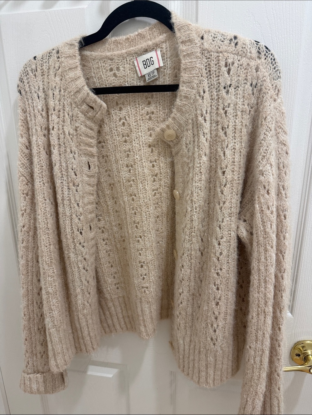 BDG Cream Openwork Cable Button Cardigan